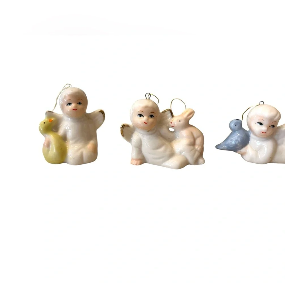 Vintage Bone China Angel Ornaments Great Condition Christmas Set Of 4- White